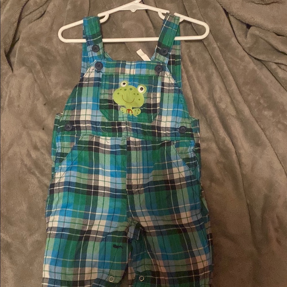 Fisher-Price Green and Blue Overalls with Frog Appliqué